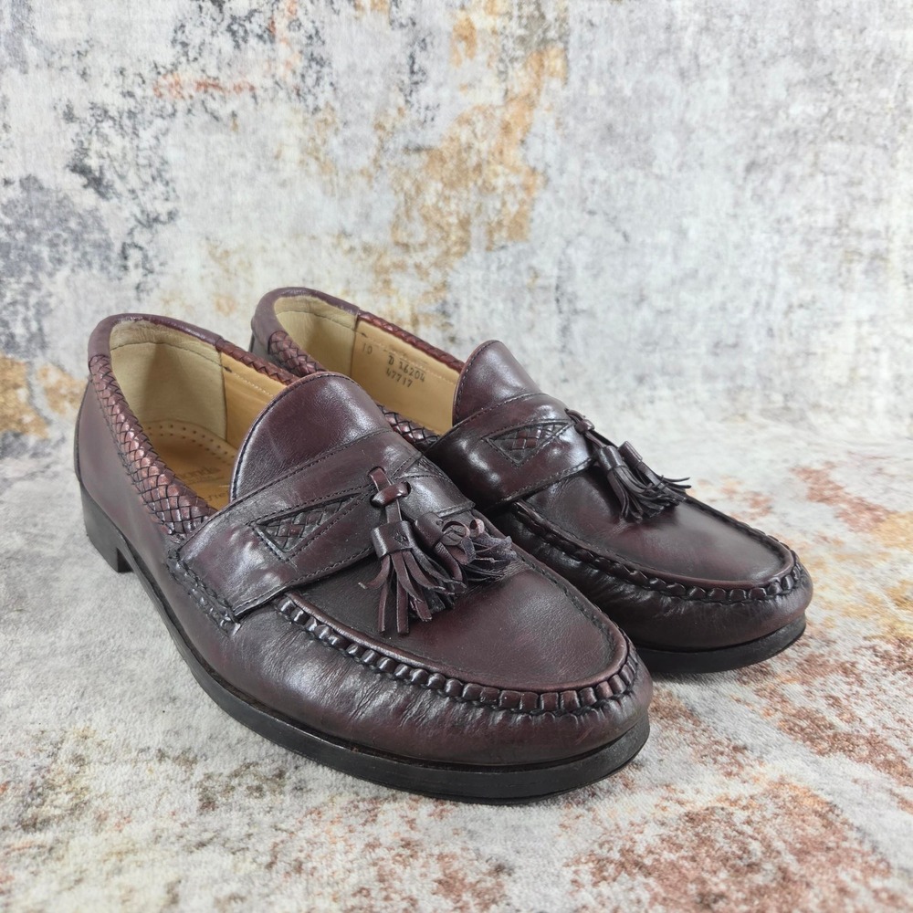 Allen Edmonds Maxfield Slip On Penny Loafers Mens 10 Brown Red Leather Tassel